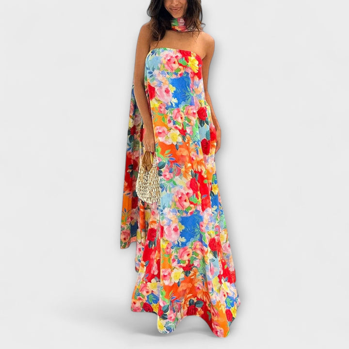 Harlow - Vestido maxi con estampado floral y hombros descubiertos