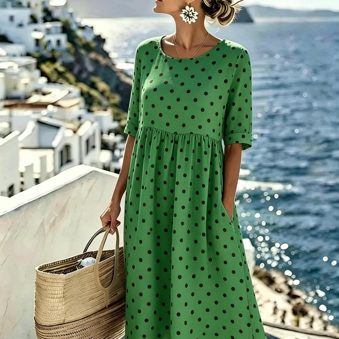 Harper™ | Vestido Midi con Lunares en Esmeralda