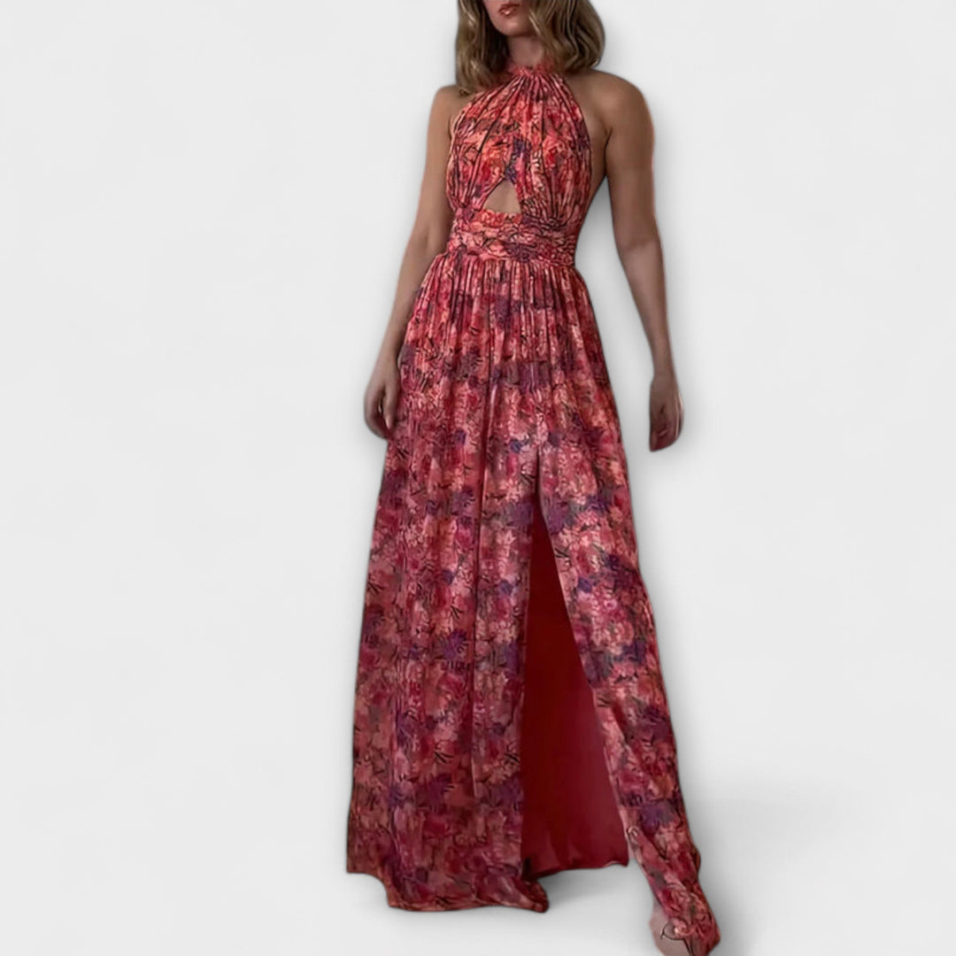 Nortrud - Vestido maxi sin espalda con estampado floral