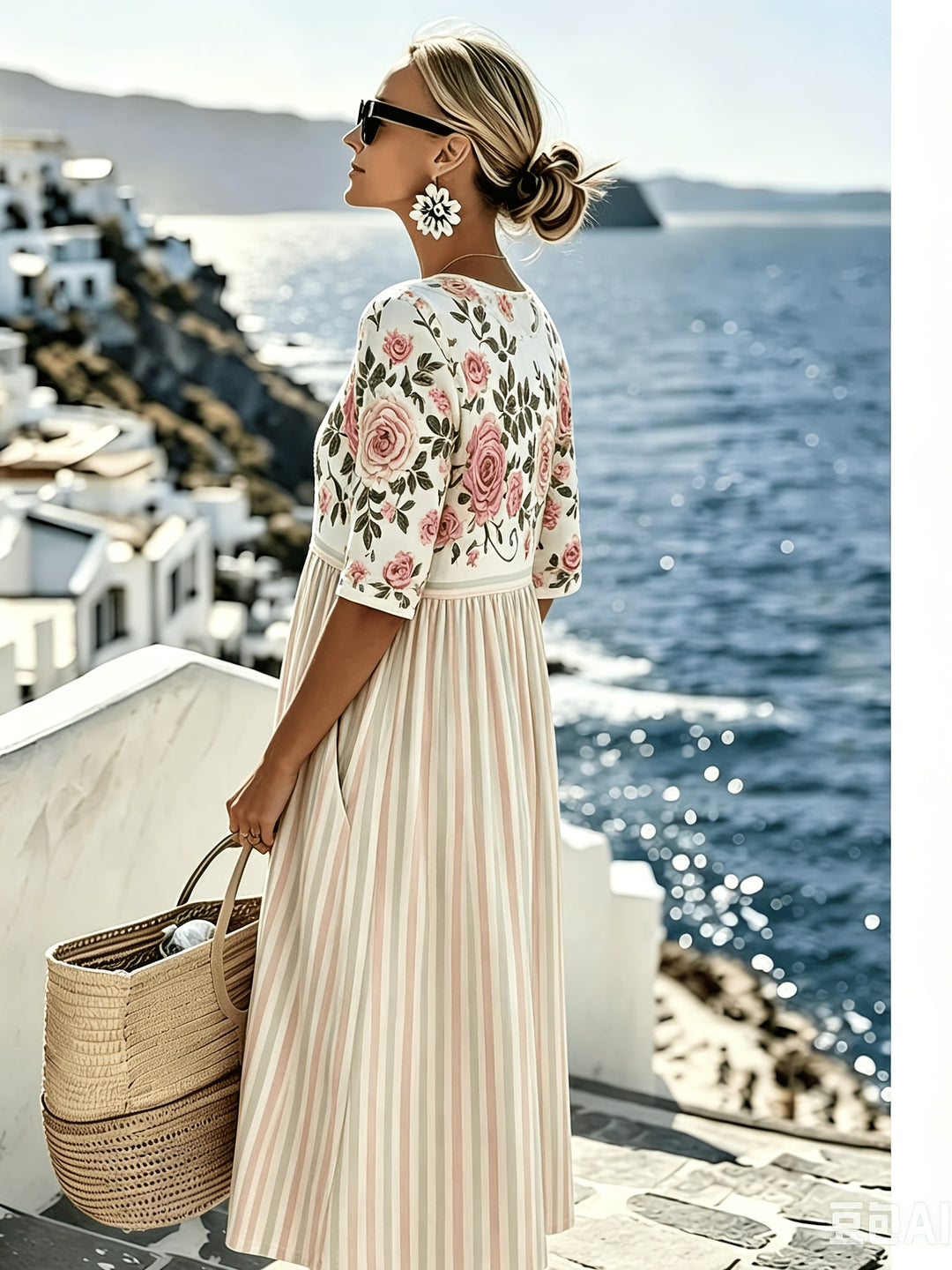 Elodie™ | Vestido Midi Rayas Rosa Retro