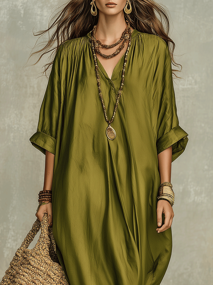 Vestido maxi bohemio verde oliva holgado