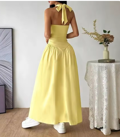 Junio - Vestido Largo Amarillo de Espalda Descubierta
