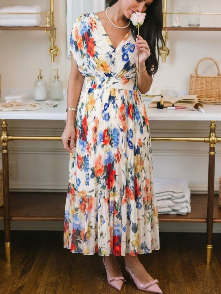 Vestido Midi Corto Plisado Sin Mangas Savannah