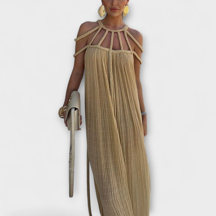 Briar - Vestido Maxi Chic de Mezcla de Lino con Tirantes Drapeados