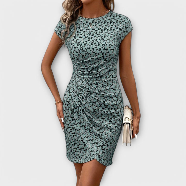 Emma - Vestido de manga corta en forma de tulipán con estampado all-over