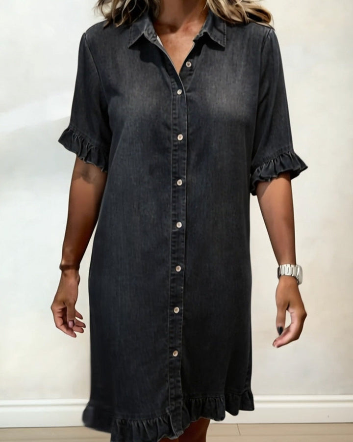 Clarissa® | Vestido de denim cómodo con pliegues favorecedores