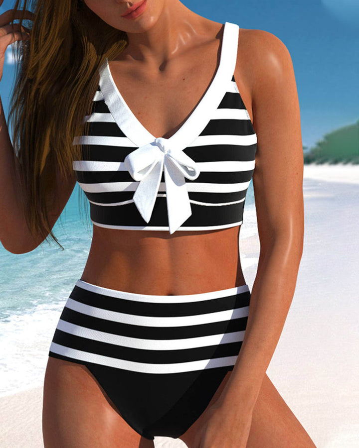 Laluna® | Bikini de Rayas de Cintura Alta