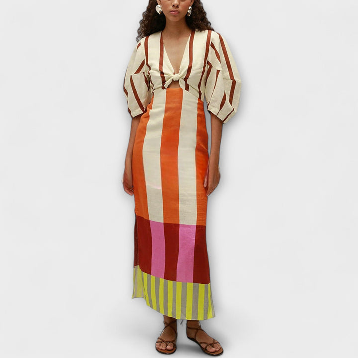 Kaya - Vestido maxi con recorte y mangas globo
