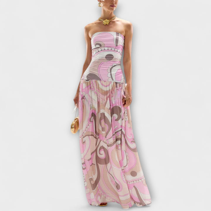 Tatum - Hermosos vestidos maxi en colores pastel con hombros descubiertos