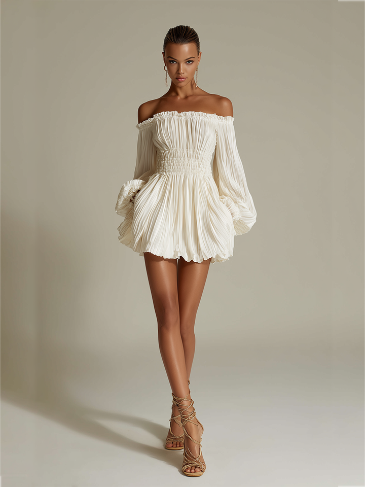 Lily - Vestido Plisado en Color Marfil
