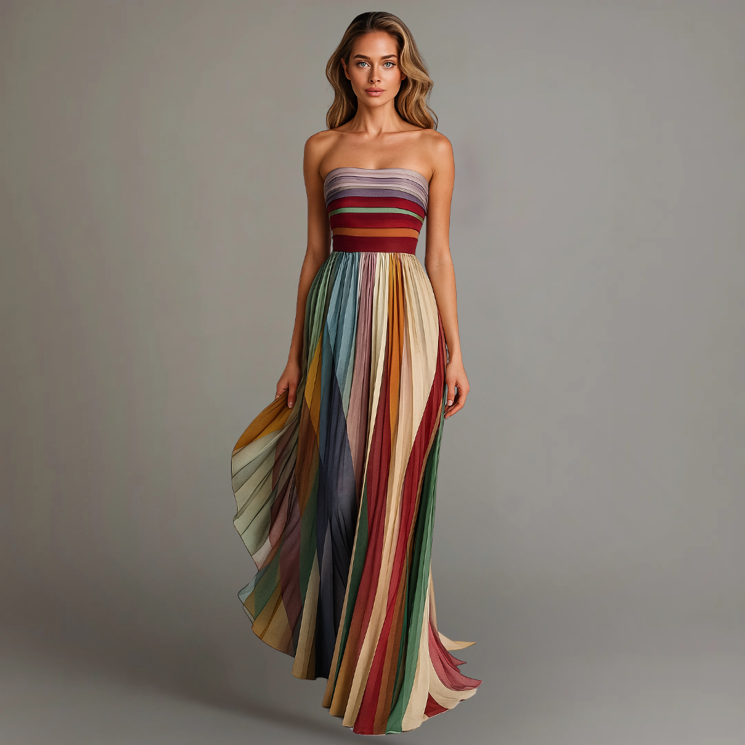 Judith | Vestido Maxi de Verano Sin Mangas Colorido con Pliegues para Mujer