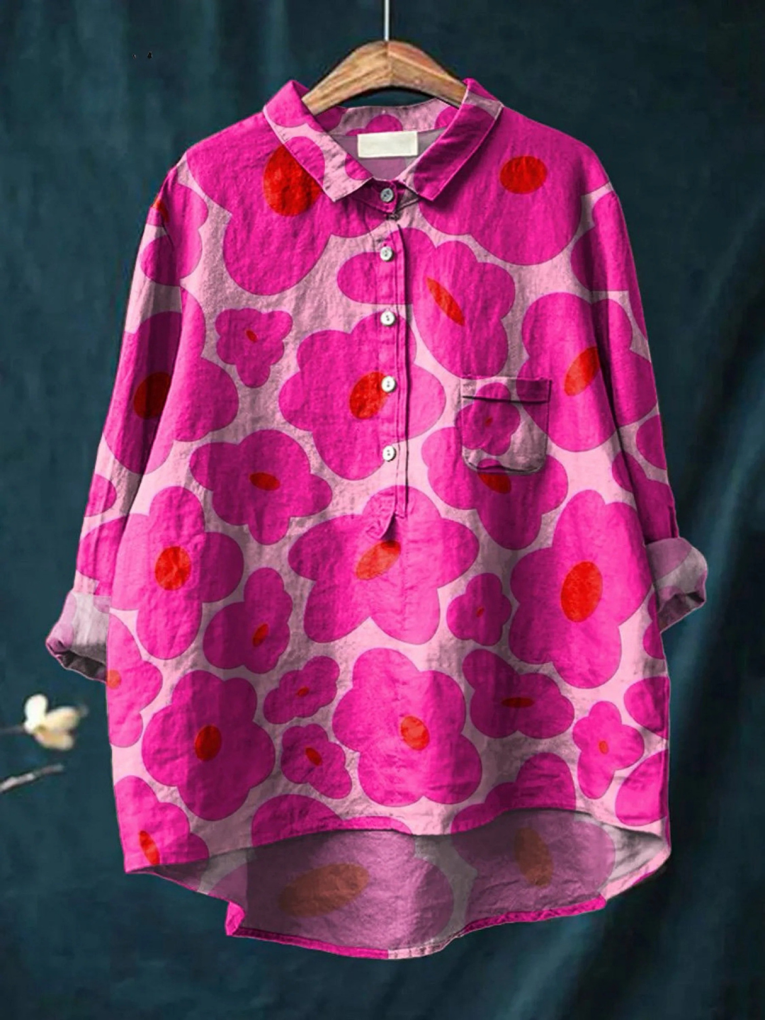 Amayah | Blusa casual femenina con estampado floral en rosa brillante
