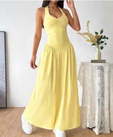 Junio - Vestido Largo Amarillo de Espalda Descubierta