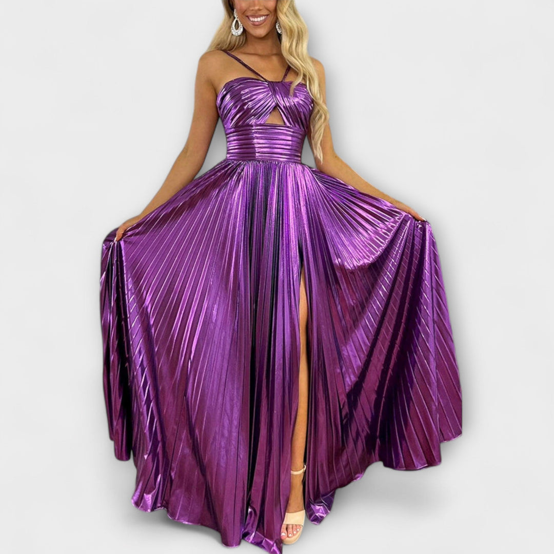 Vestido maxi con tela metálica