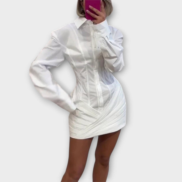 Indie - Vestidos plisados blancos con mangas largas