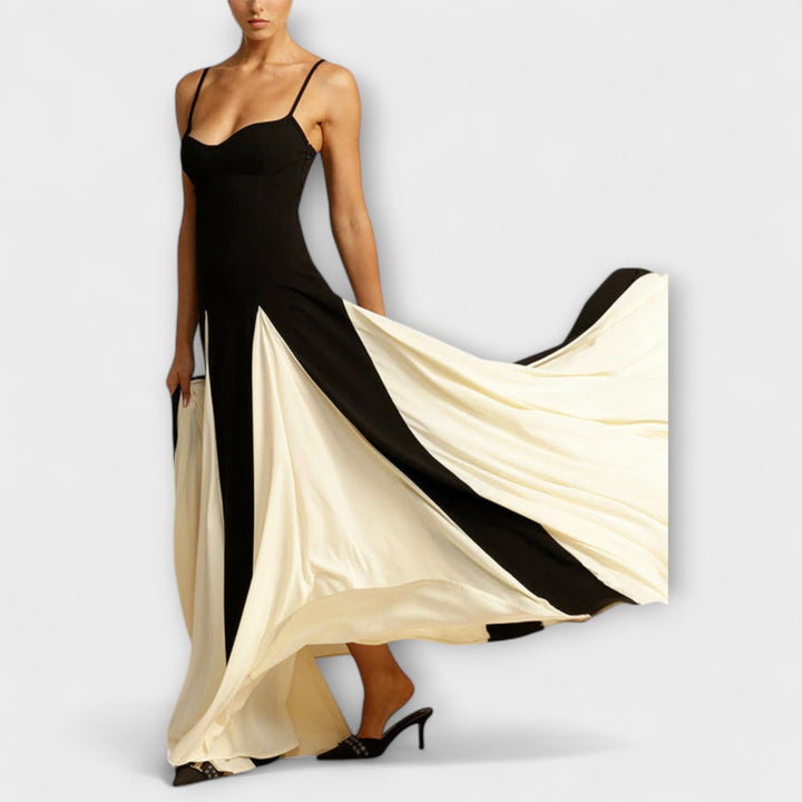 Ember - Vestido maxi de silueta en A con paneles de tul, elegancia clásica