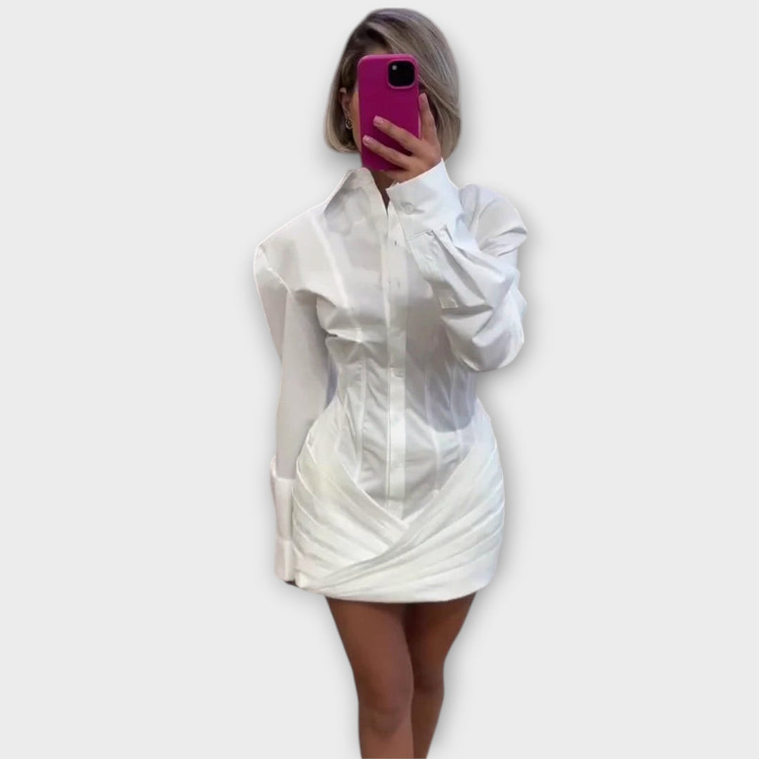 Indie - Vestidos plisados blancos con mangas largas