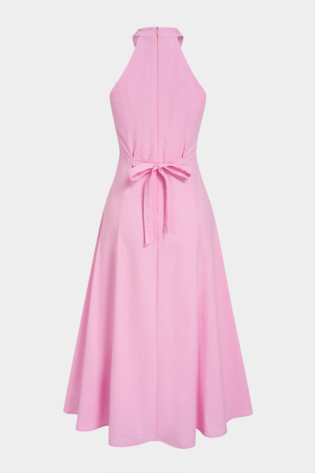 Vestido Maxi Metálico Sin Mangas con Escote Halter y Cierre de Lazo