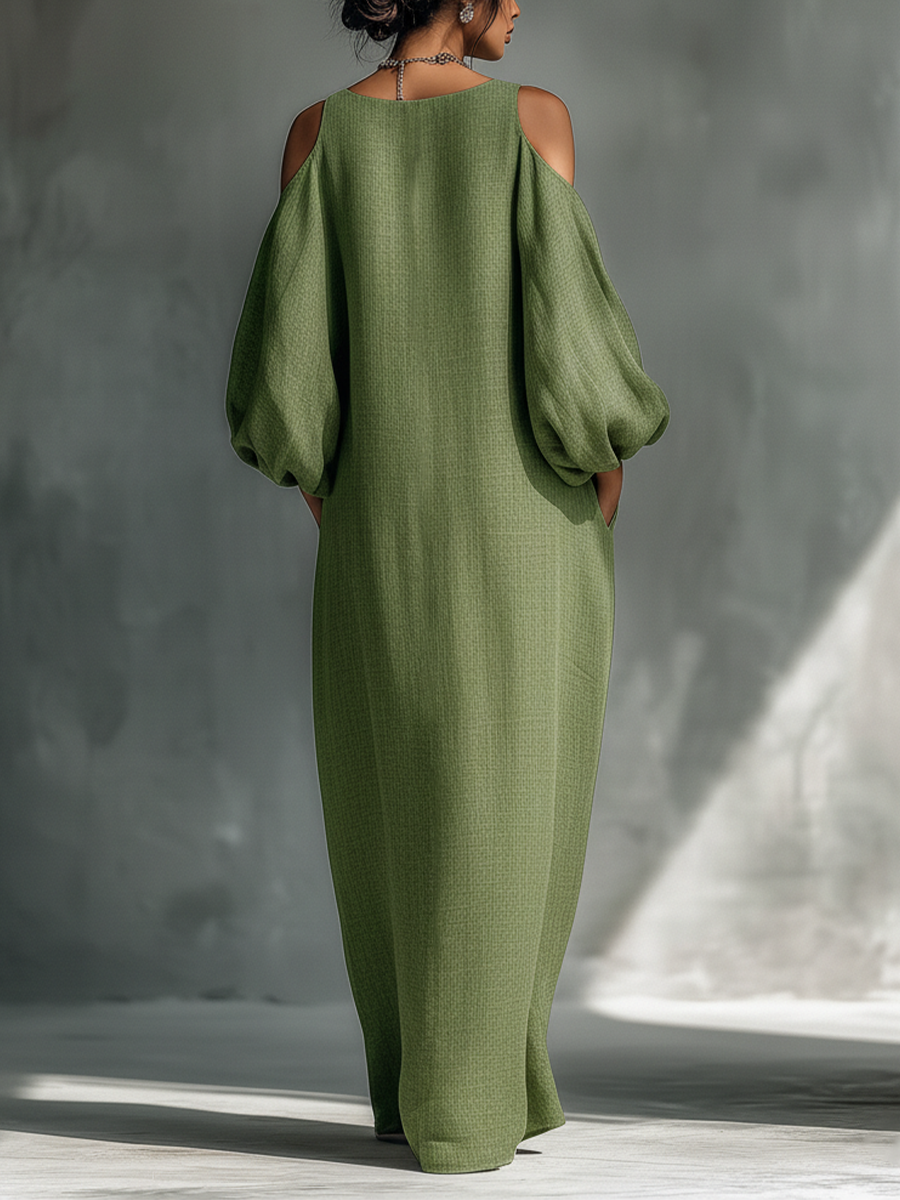 Georgina - Vestido Maxi Verde Pastel con Hombros al Descubierto