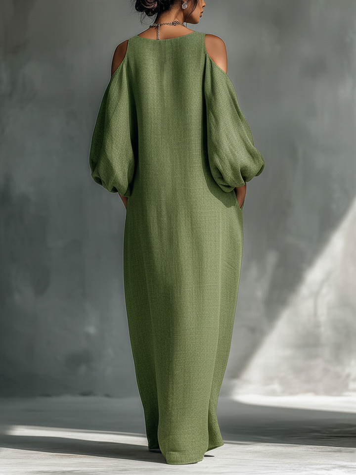 Georgina - Vestido Maxi Verde Pastel con Hombros al Descubierto