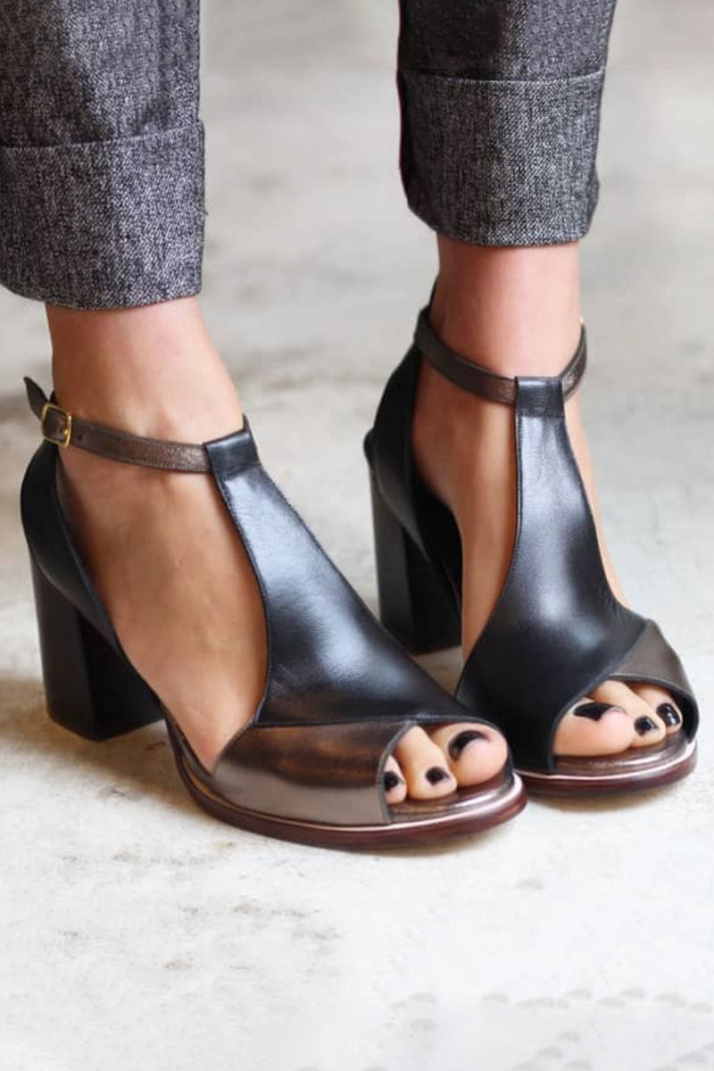 Dagny™ - Tacones de patchwork con tacón cuadrado