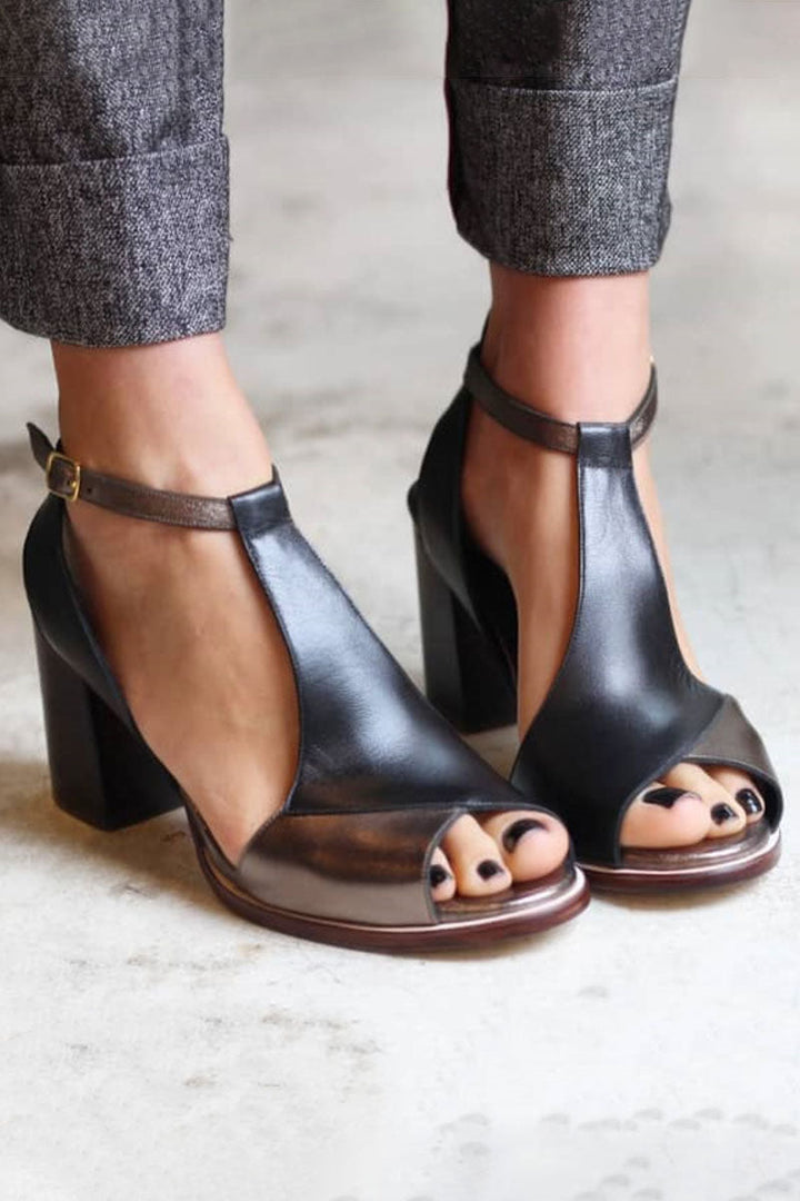 Dagny™ - Tacones de patchwork con tacón cuadrado