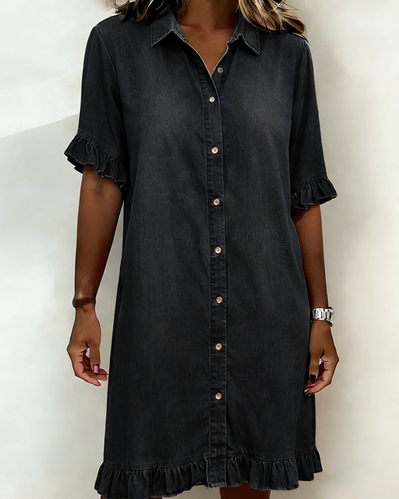 Clarissa® | Vestido de denim cómodo con pliegues favorecedores