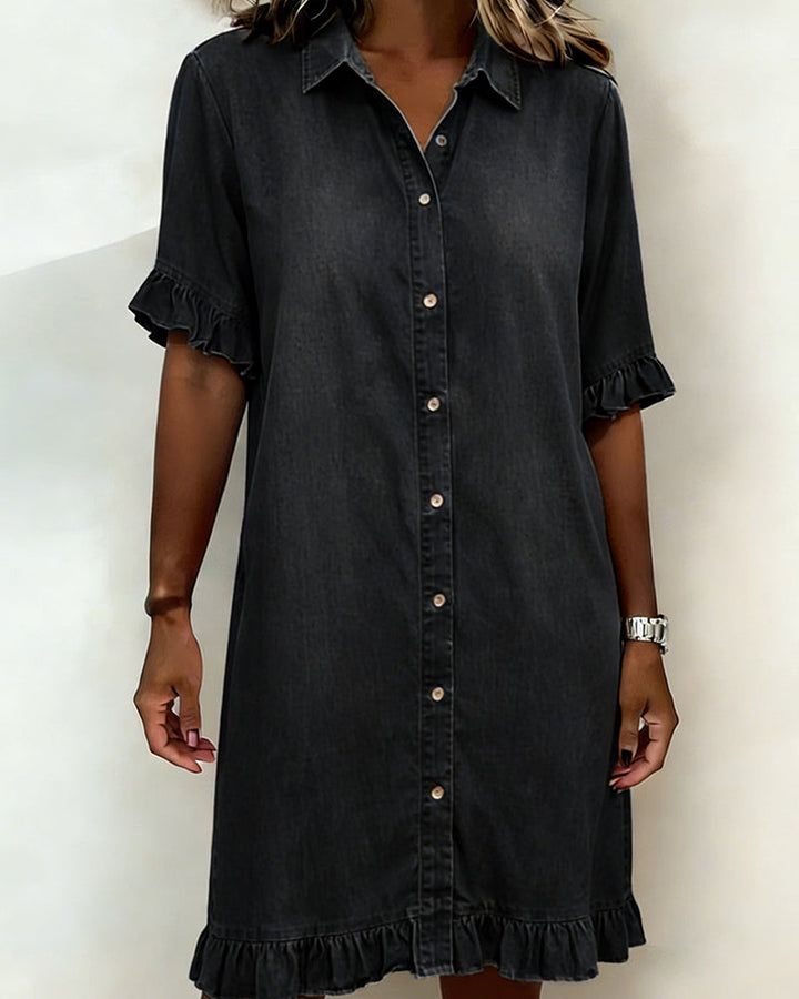 Clarissa® | Vestido de denim cómodo con pliegues favorecedores