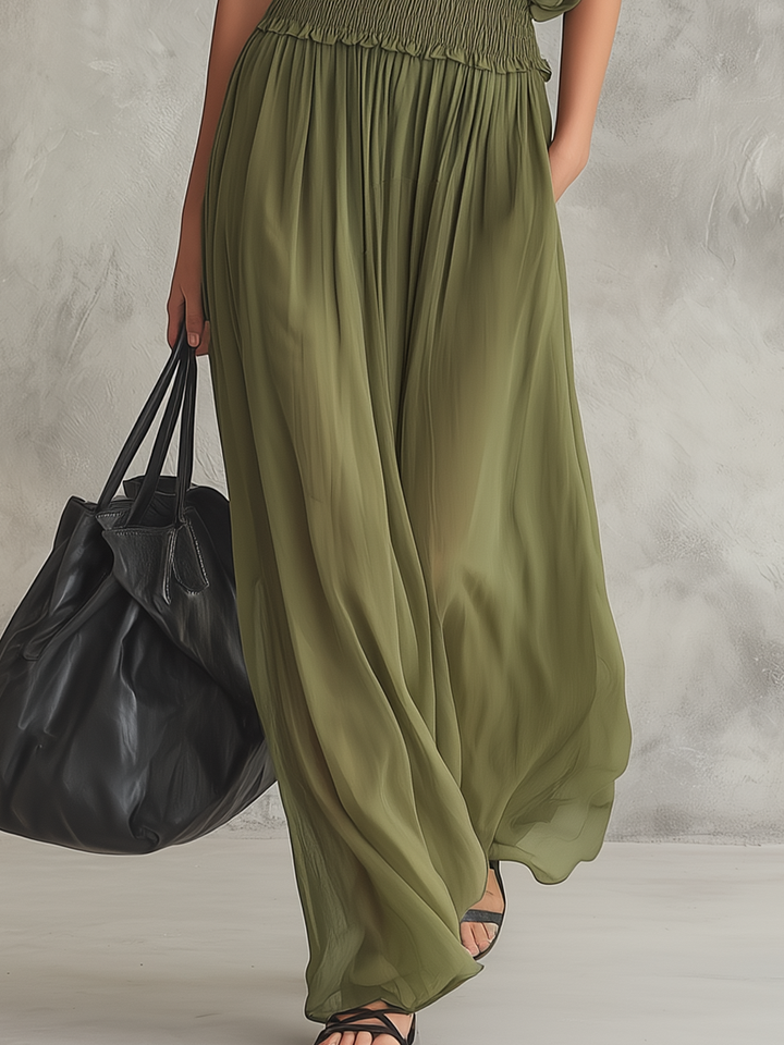 Vestido maxi holgado con cintura fruncida