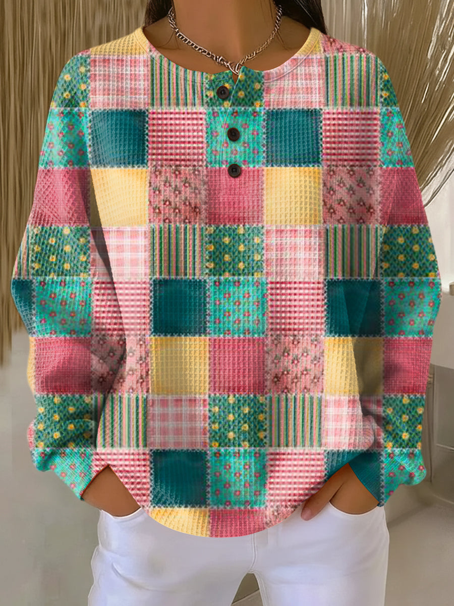 Claudia | Jersey patchwork en rosa y turquesa