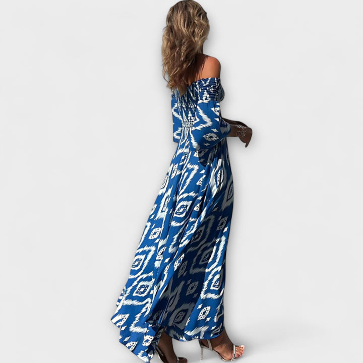 Bella - Vestido con hombros descubiertos y flores del océano