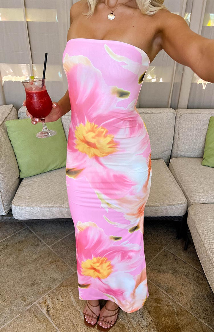Arizona - Vestido Largo de Red con Estampado Floral