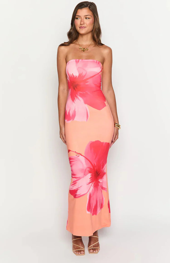 Arizona - Vestido Largo de Red con Estampado Floral