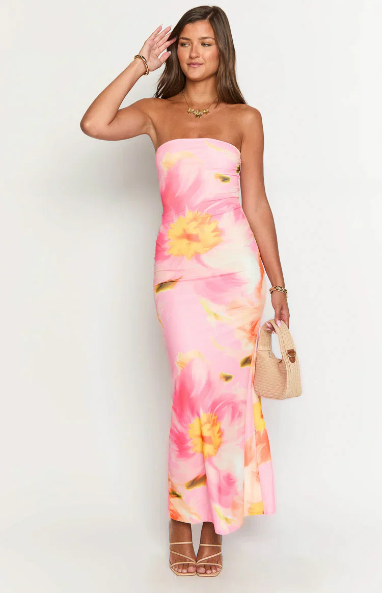 Arizona - Vestido Largo de Red con Estampado Floral