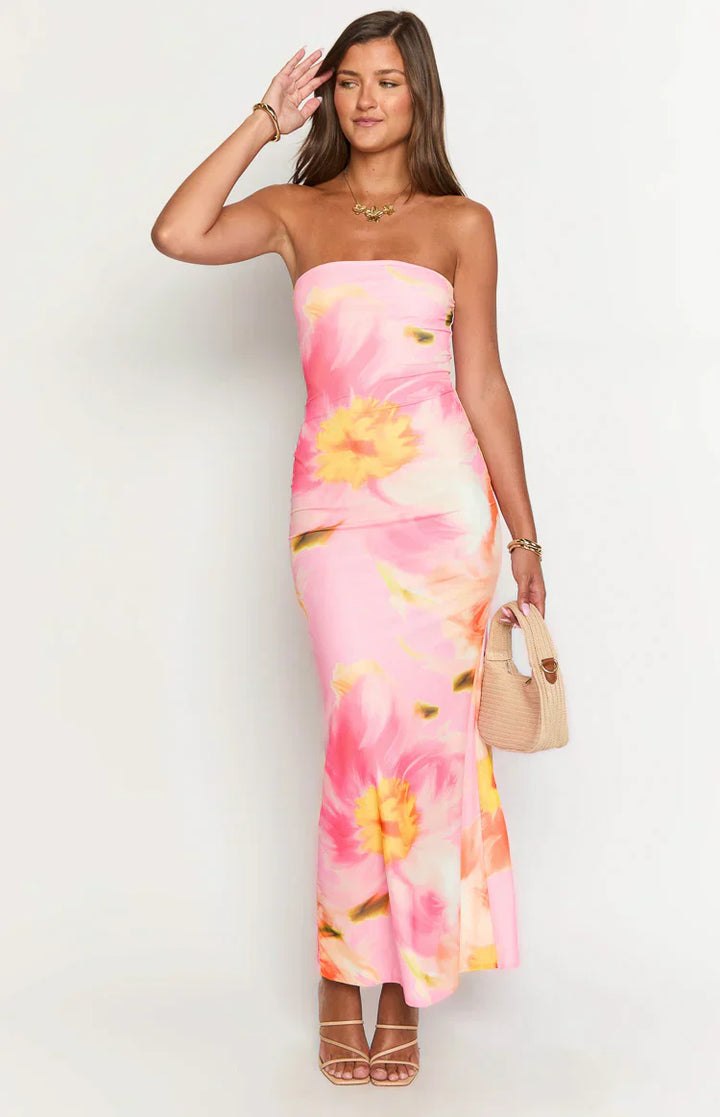 Arizona - Vestido Largo de Red con Estampado Floral