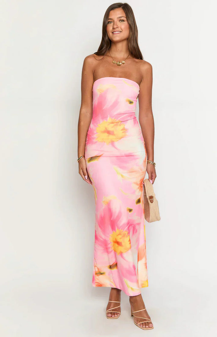 Arizona - Vestido Largo de Red con Estampado Floral