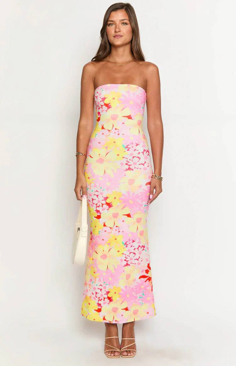 Arizona - Vestido Largo de Red con Estampado Floral