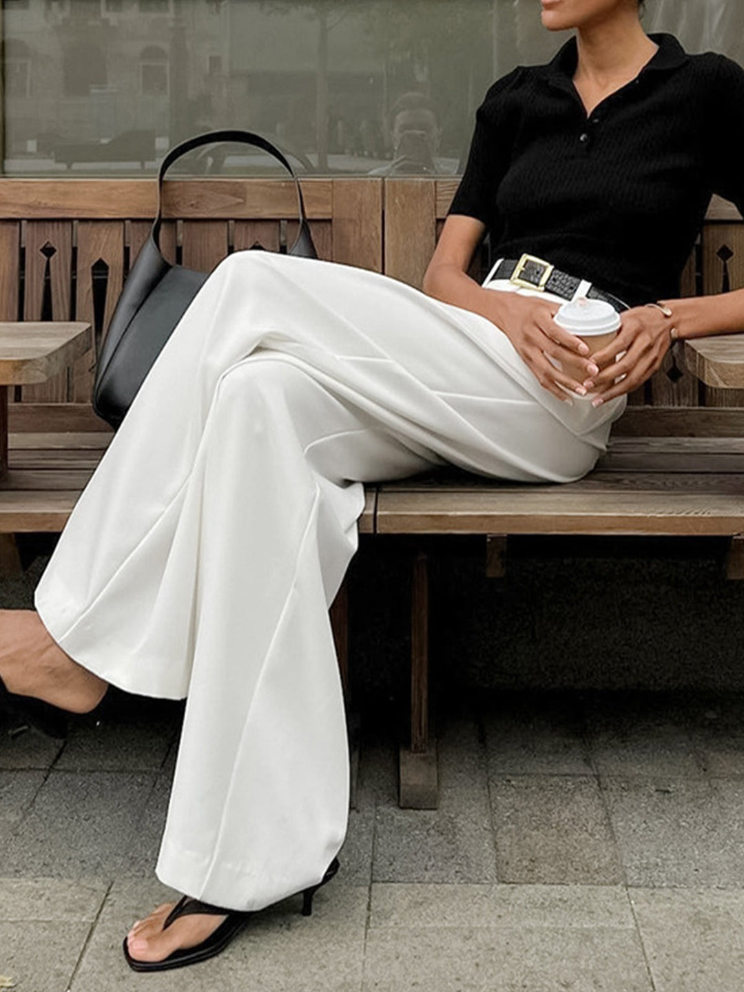 Pantalones de Pierna Ancha Lisos Sin Cinturón