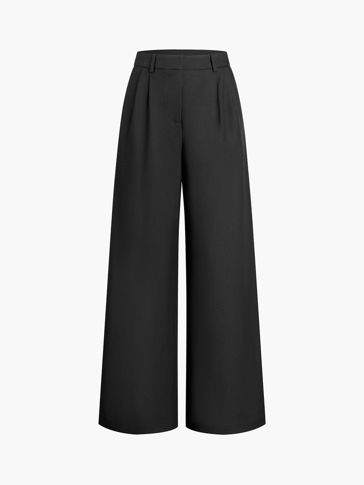 Pantalones de Pierna Ancha Lisos Sin Cinturón