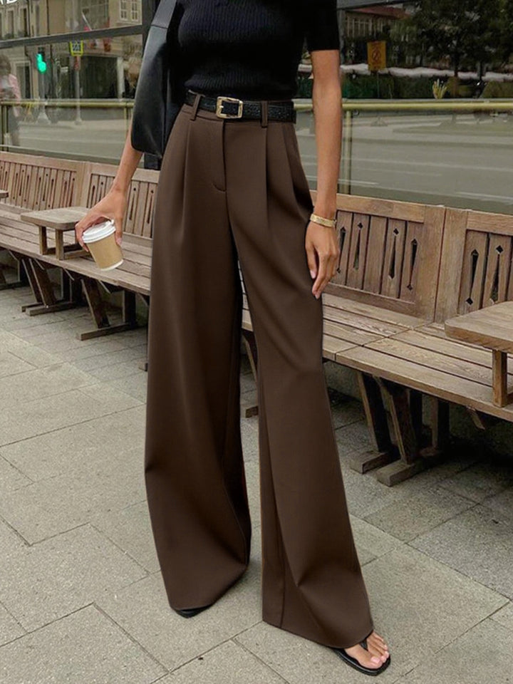 Pantalones de Pierna Ancha Lisos Sin Cinturón