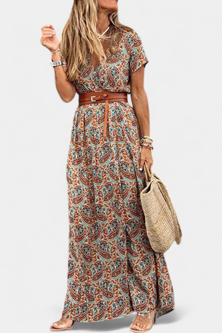 Vestido Boho de Verano Anfisa con Cinturón y Escote en V