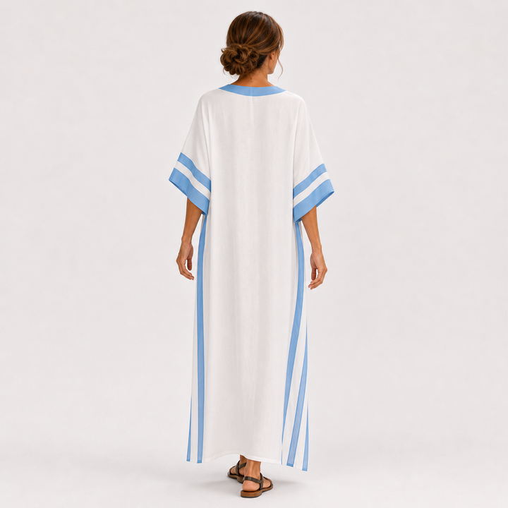 Caftán Alba Blanco Rayas Azules