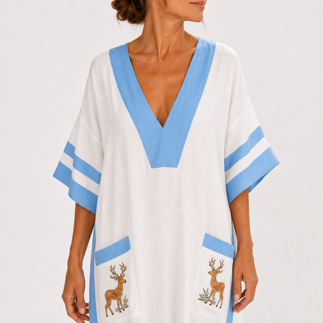 Caftán Alba Blanco Rayas Azules