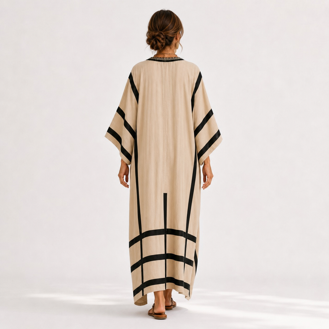 Caftán Salma Beige Rayas Negras