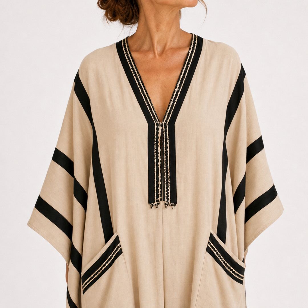 Caftán Salma Beige Rayas Negras