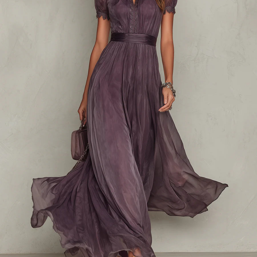 Celeste | Elegante Vestido Maxi de Gasa con Encaje