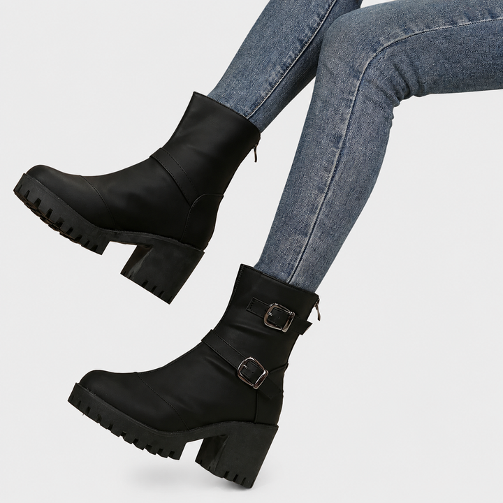 Renata™ | Botas cortas de tacón grueso, piel suave, estilo británico