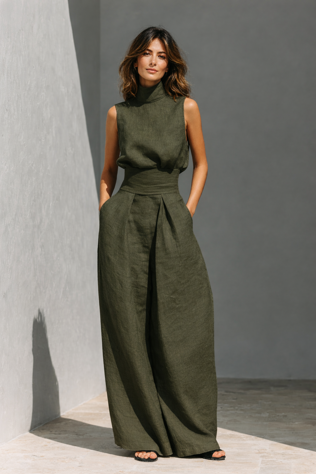 Maria™ | Conjunto de camiseta de tirantes y pantalones anchos de algodón y lino minimalista para mujer