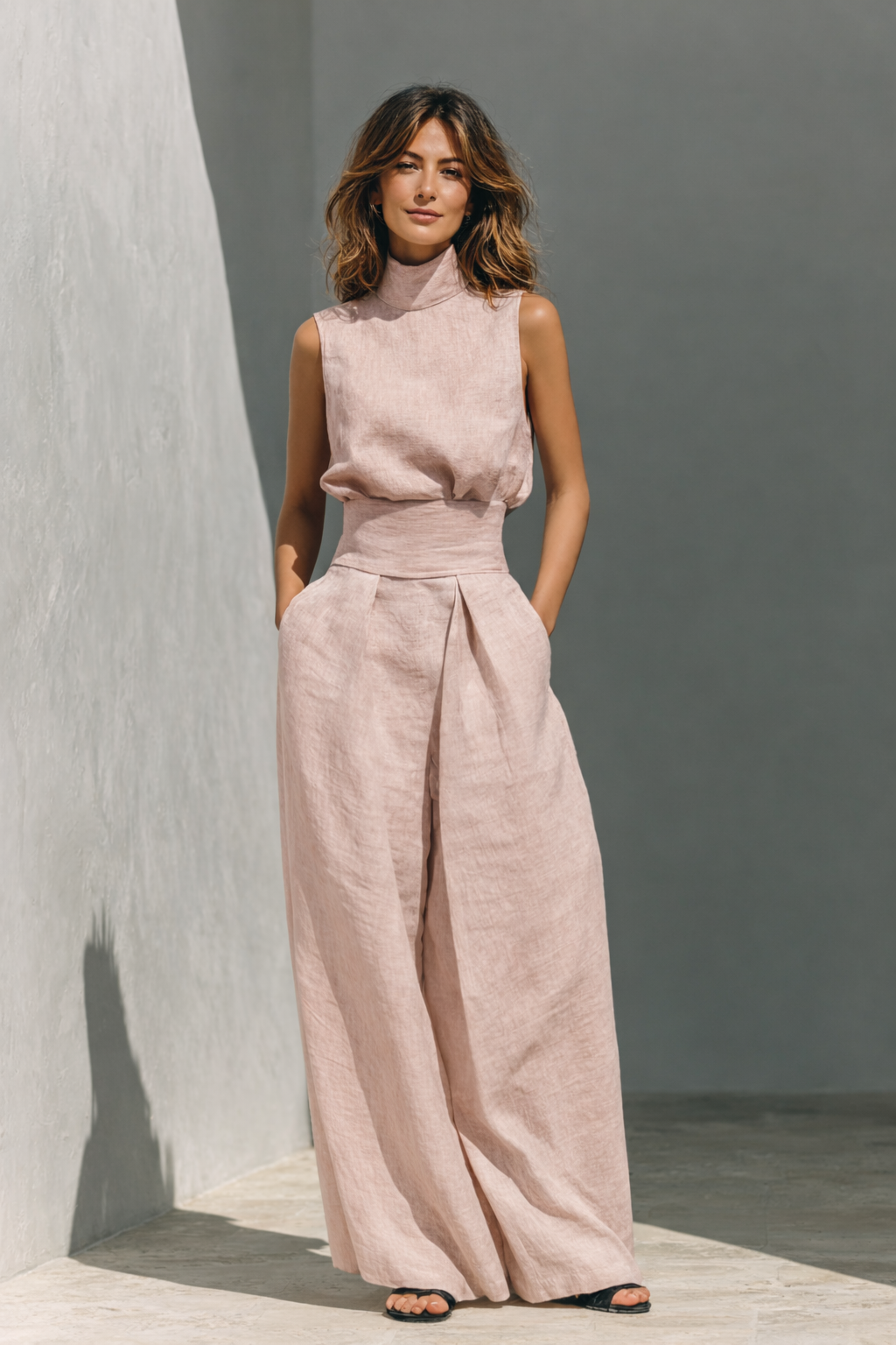 Maria™ | Conjunto de camiseta de tirantes y pantalones anchos de algodón y lino minimalista para mujer