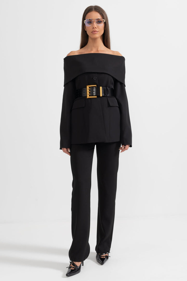 Conjunto Elegante de Chaqueta y Pantalón Negro